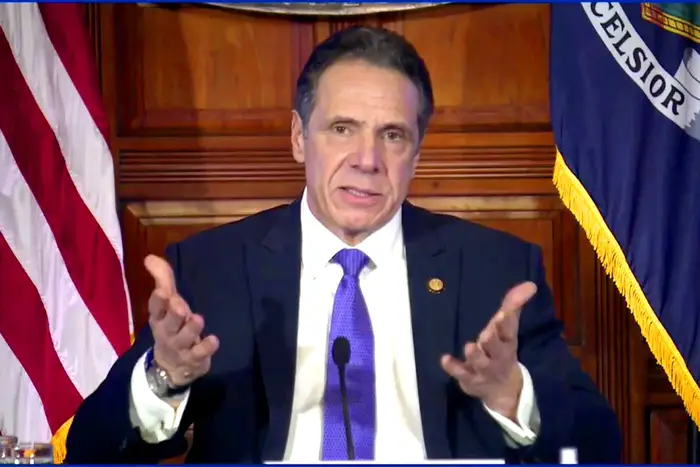 Governor Andrew Cuomo speaks during a news conference in Albany, March 3, 2021